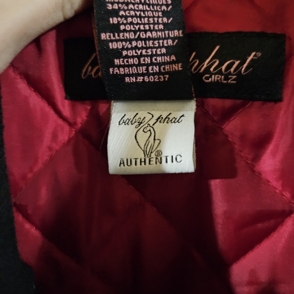 Baby Phat Girlz Medium Black Belted Peacoat Jacket Zip Pockets Embellished - Picture 4 of 8